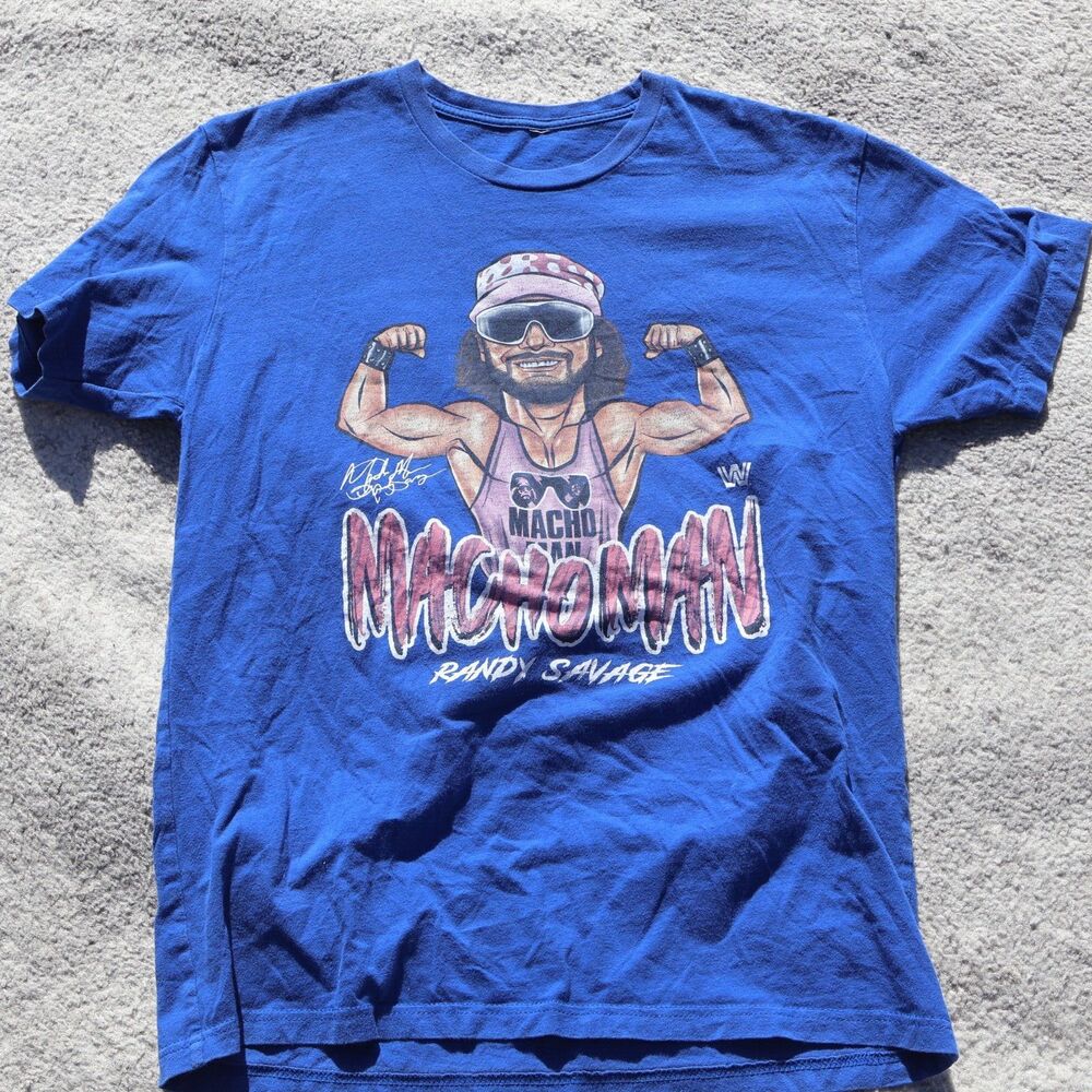 WWF Macho Man Randy Savage Attitude Era Blue Wrestling T-Shirt No Tag